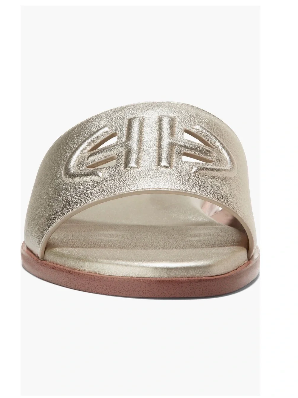 NEW IN BOX COLE HAAN FLYNN LEATHER GOLD LOGO SLIDE SANDAL SIZE 9B